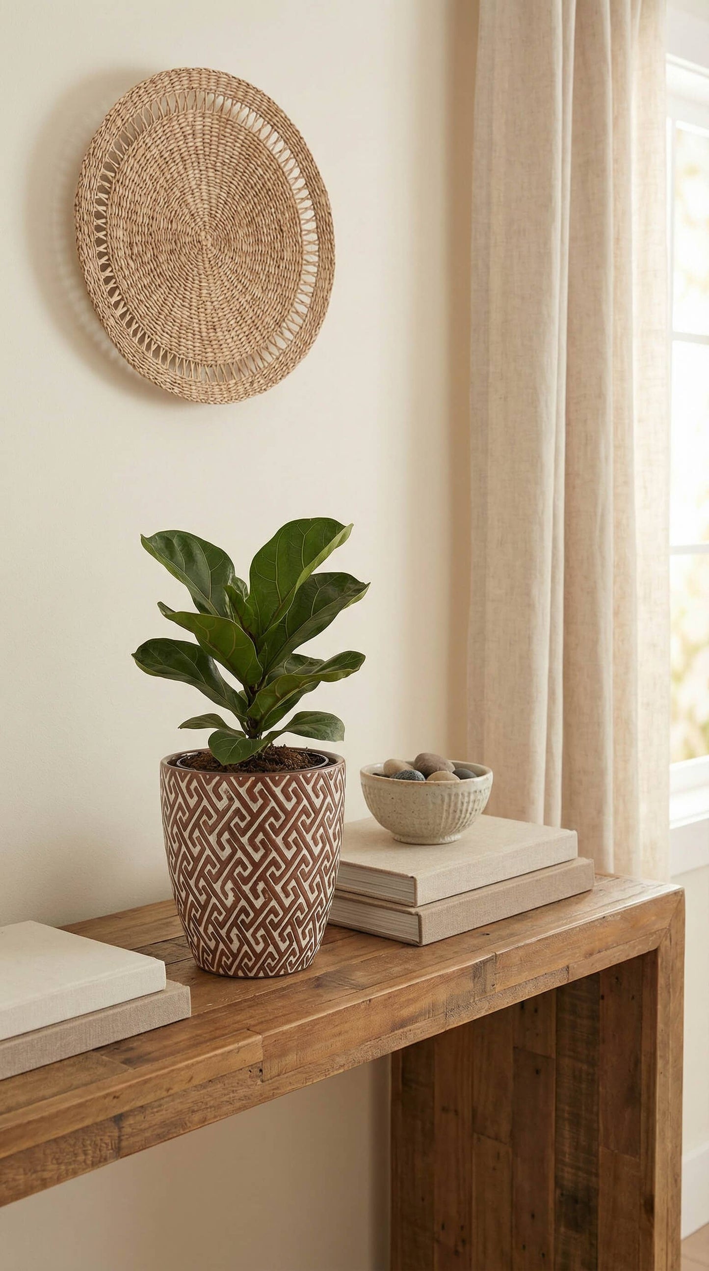 Ceramic Planter Pot, Brown White Pattern - Lana