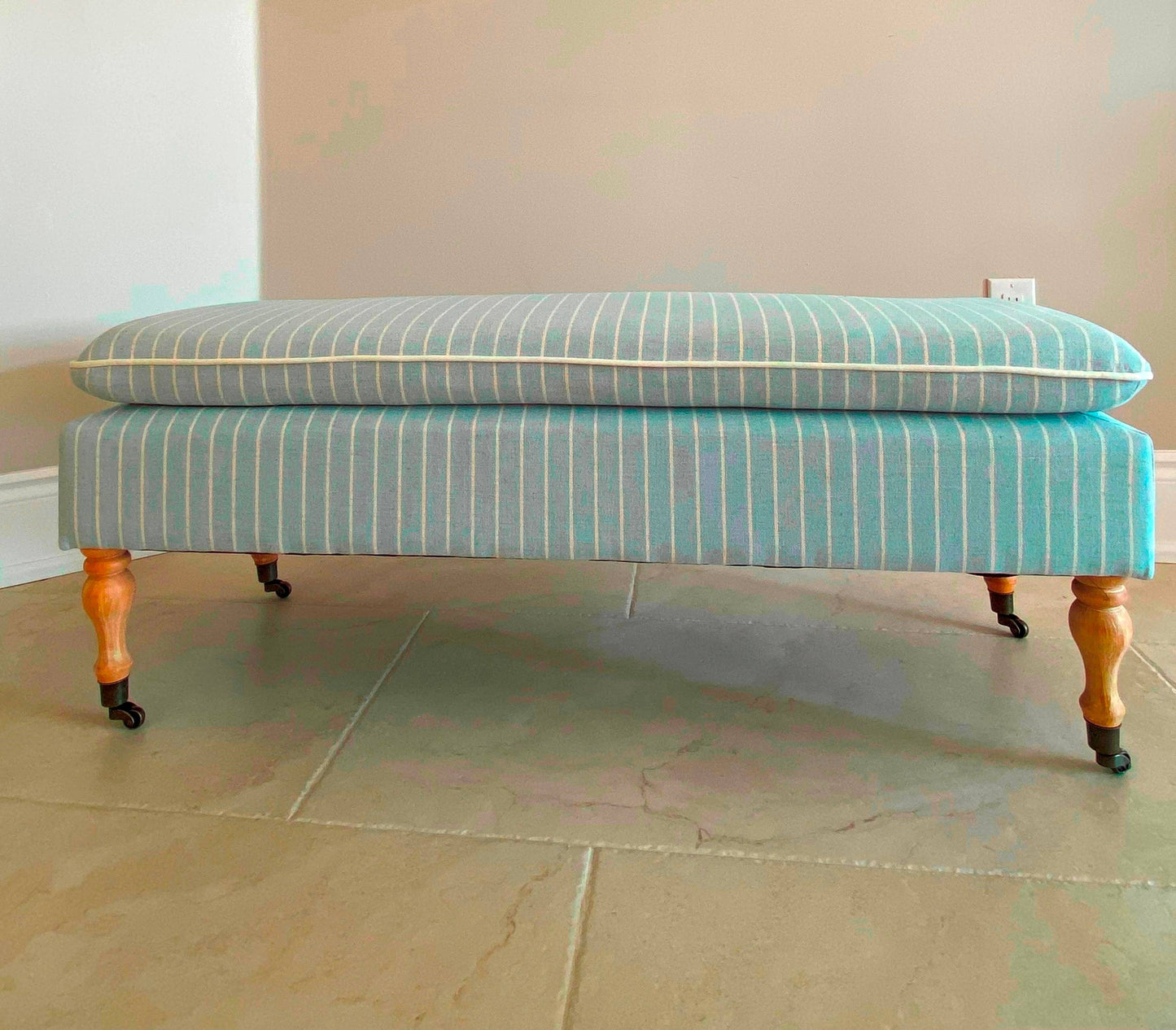 Linen Ticking Upholstered Pillowtop 48" Rossini Bench-Azure