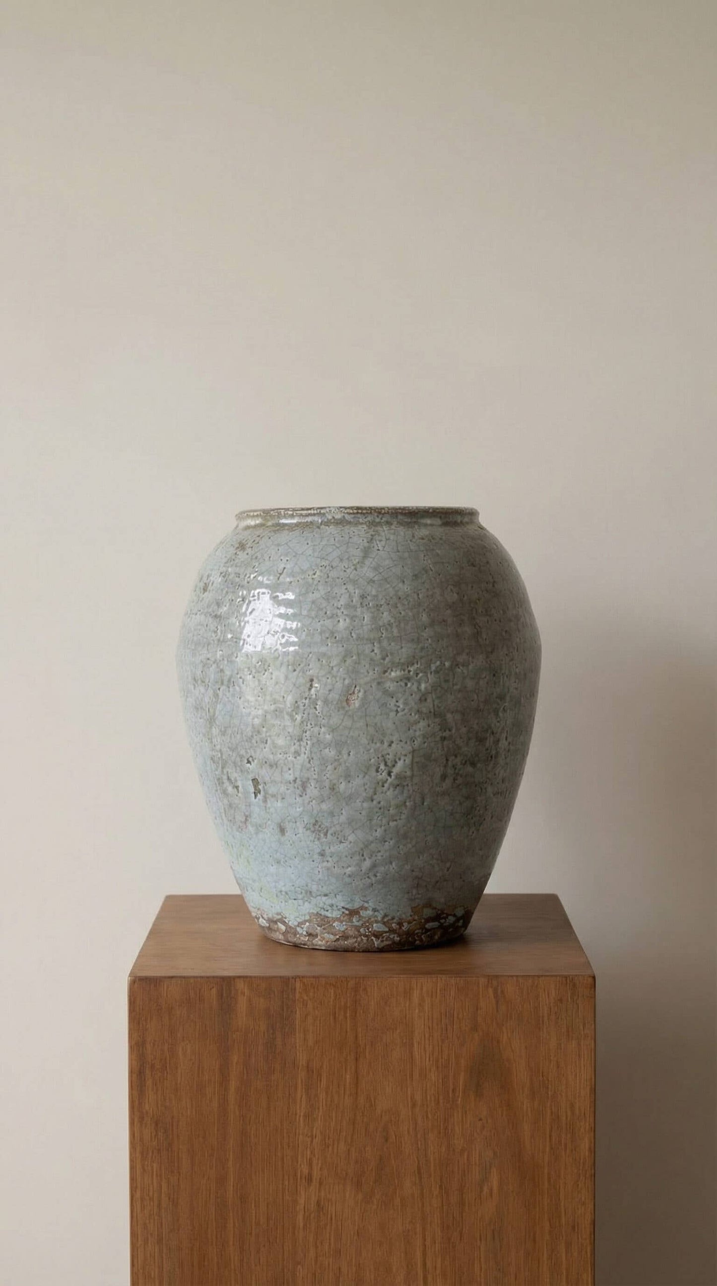 Ceramic Vase, Vintage Style, Tall Blue Crackle - Luna