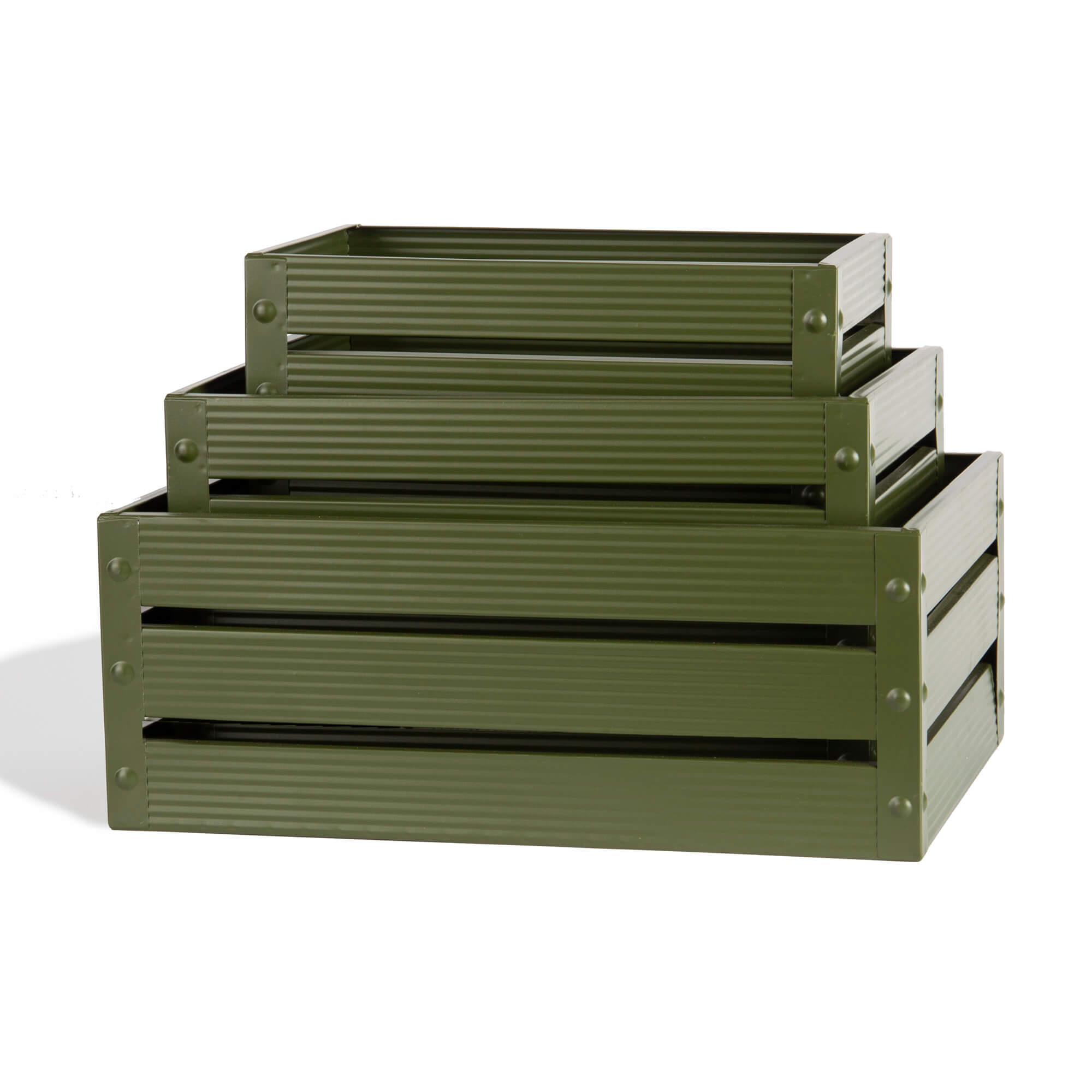 Green Made Crate Rack S/3 rect metal crates- dark green – Maud Home Inc.