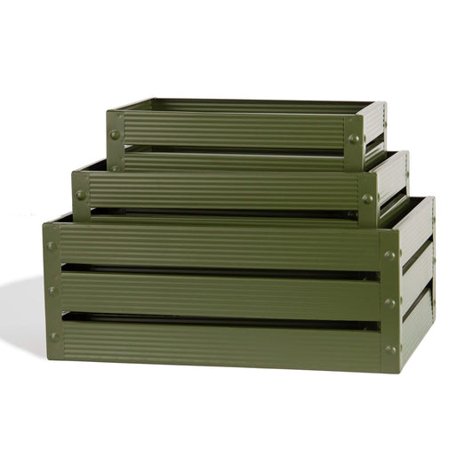 S/3 rect metal crates- dark green