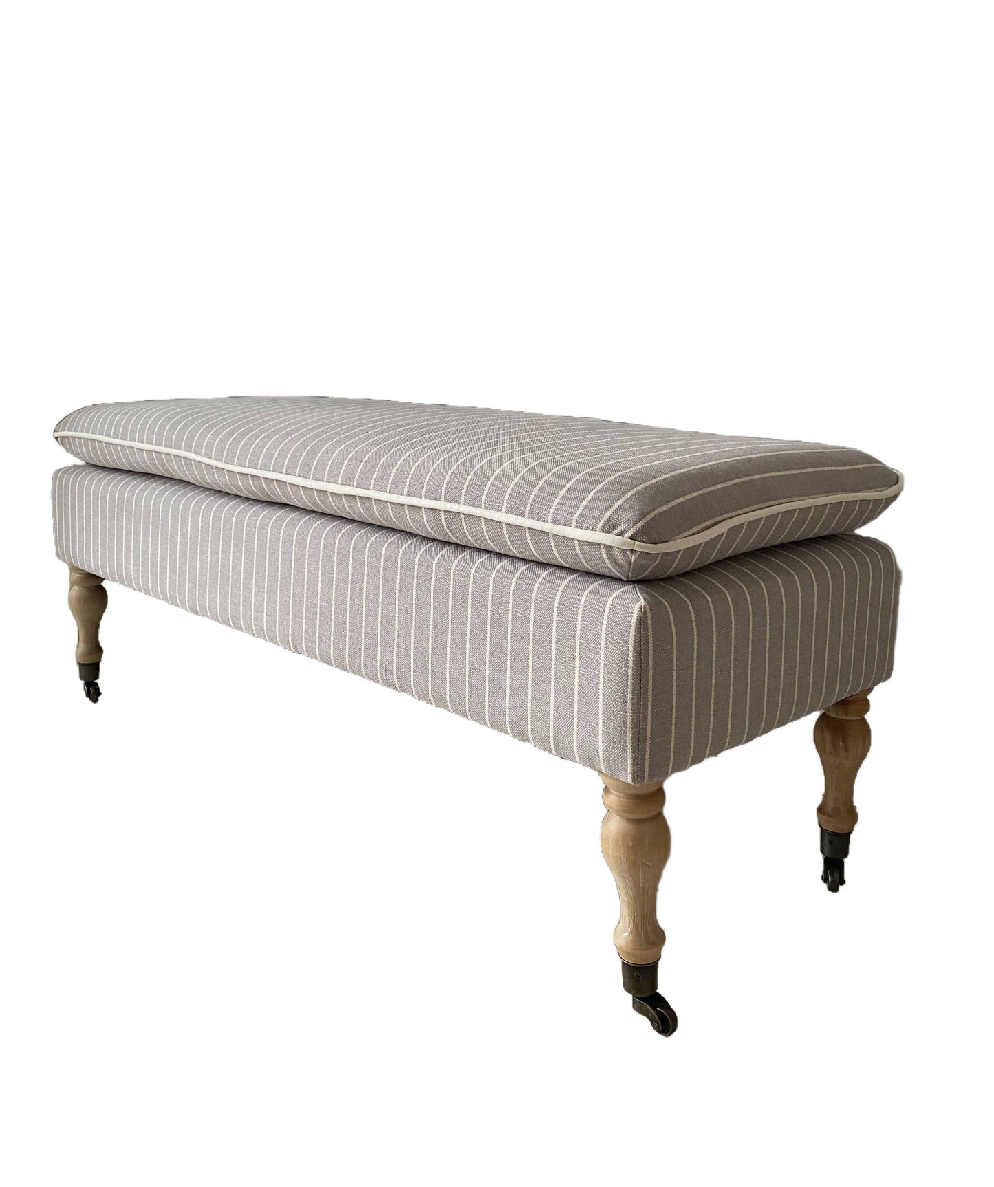 Linen Ticking Upholstered Pillowtop 48" Rossini Bench-Gray