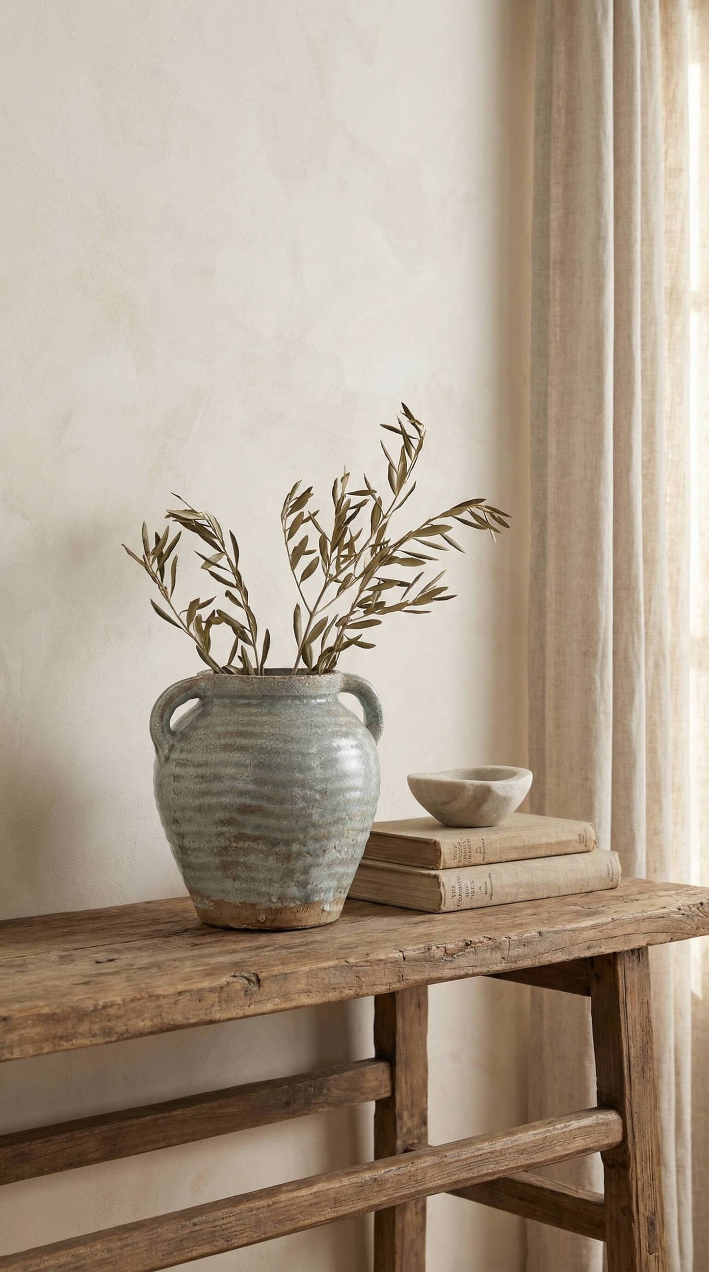 Ceramic Vase, Vintage Style, Blue with Handles - Adriana