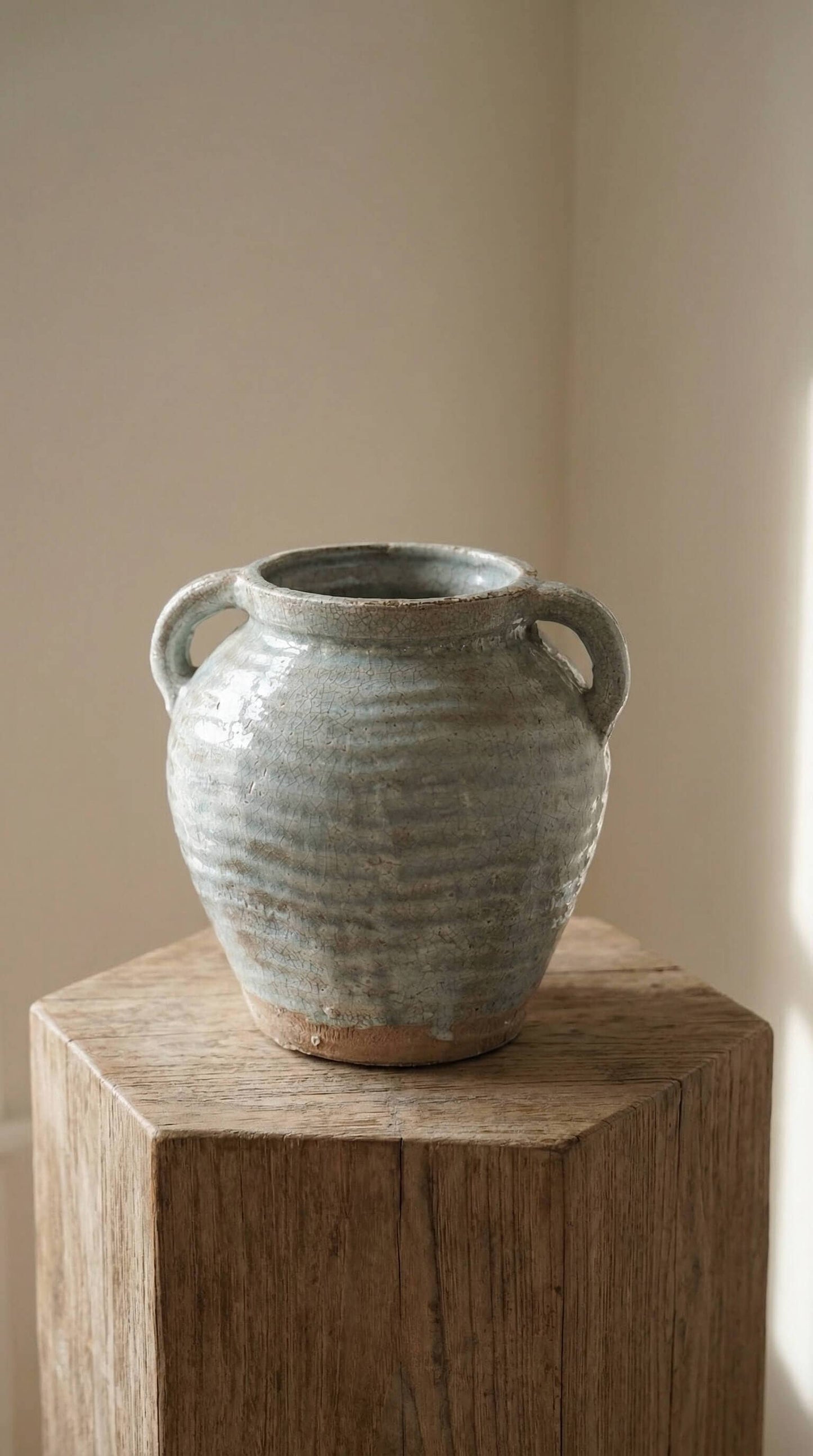 Ceramic Vase, Vintage Style, Blue with Handles - Adriana