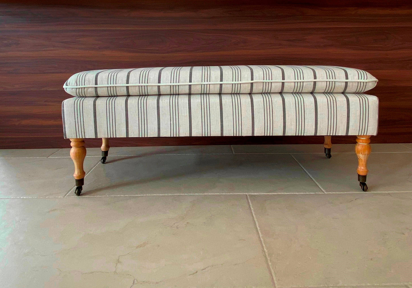 Neutral Linen Ticking Upholstered Pillowtop 48" Rovigo Bench