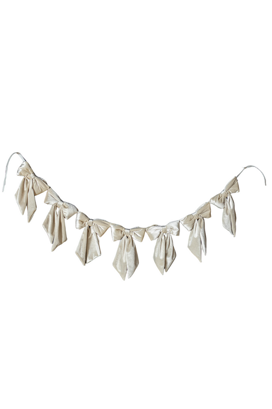 Bow Garland Velvet Fabric Cream