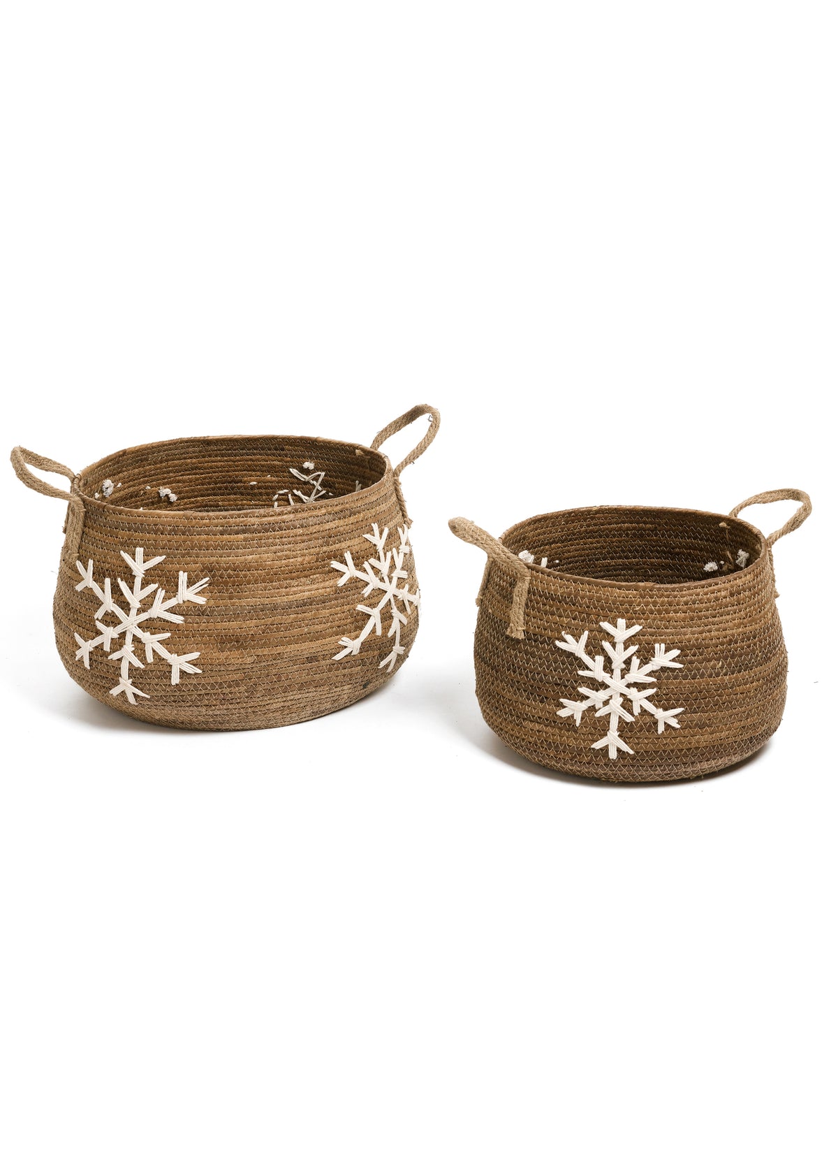 BASKETS S/2 SNOWF BANANA LEAF NAT/ECRU 12X9 17X11