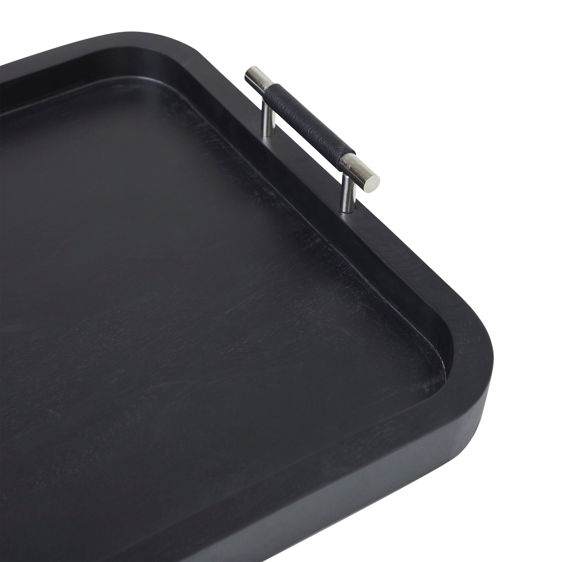 Hudson Decorative Tray With Leather And Nickel Handles Black