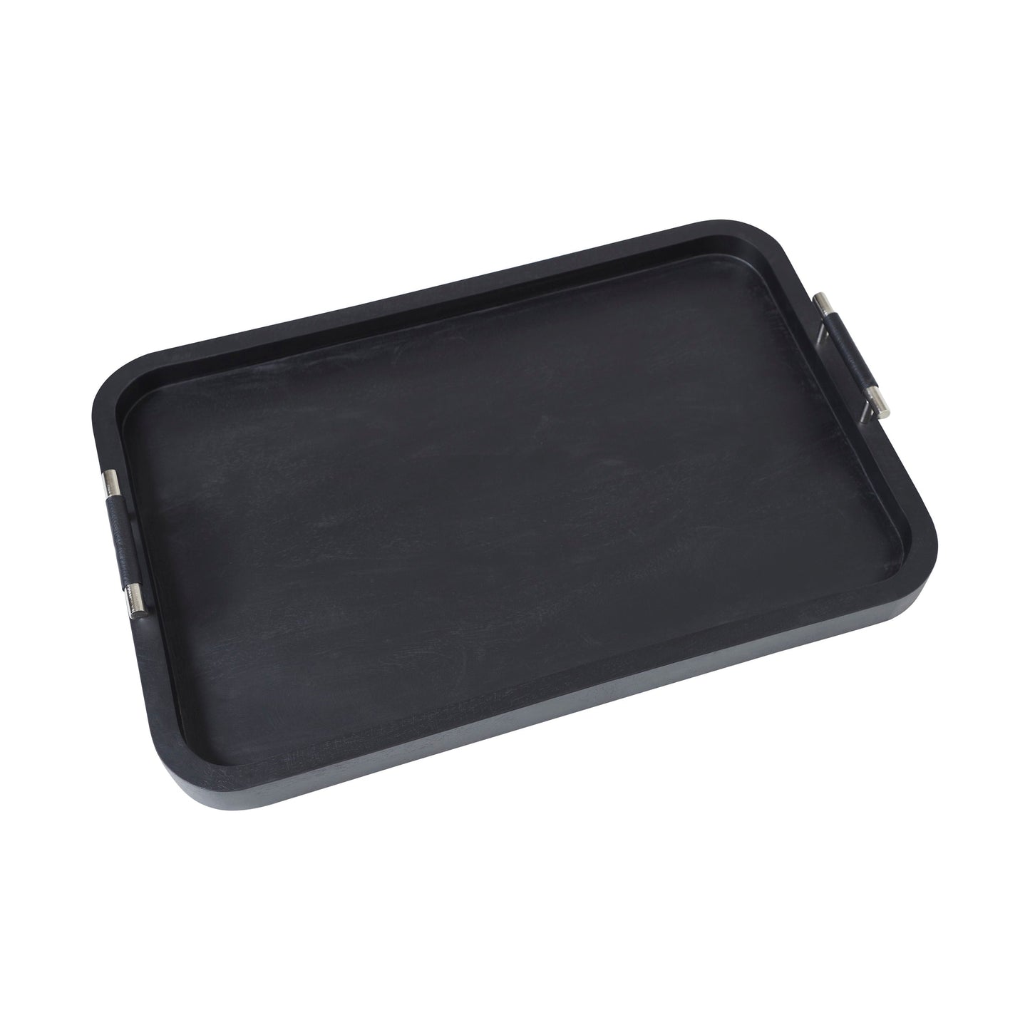 Hudson Decorative Tray With Leather And Nickel Handles Black