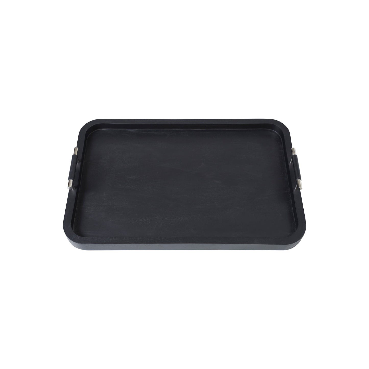 Hudson Decorative Tray With Leather And Nickel Handles Black