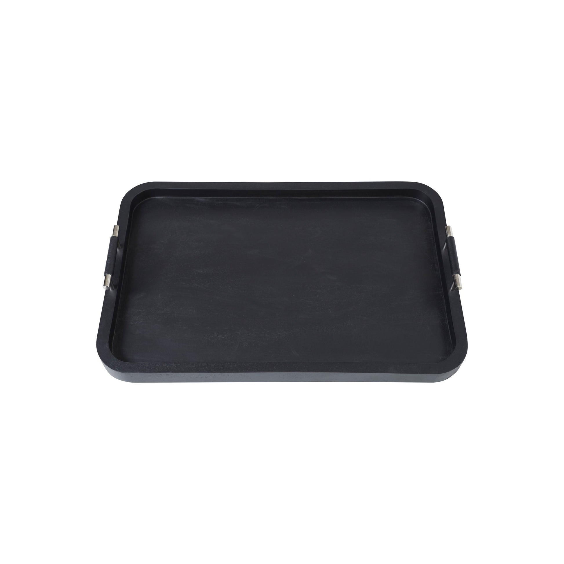 Hudson Decorative Tray With Leather And Nickel Handles Black