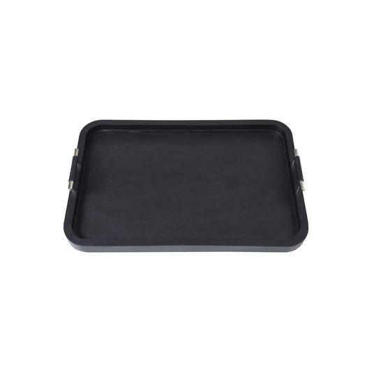 Hudson Decorative Tray With Leather And Nickel Handles Black