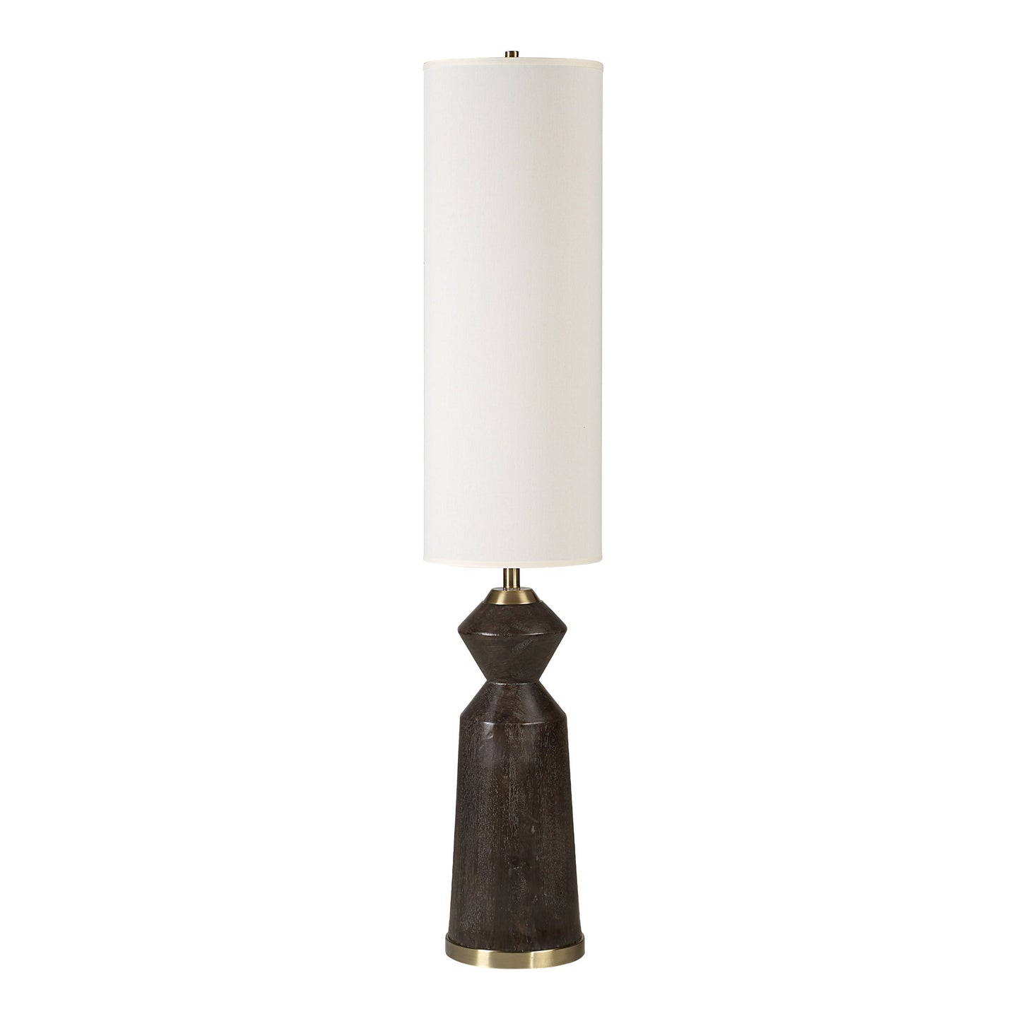 Pixel Dark Brown White-Washed Floor Lamp with Cream Linen Shade