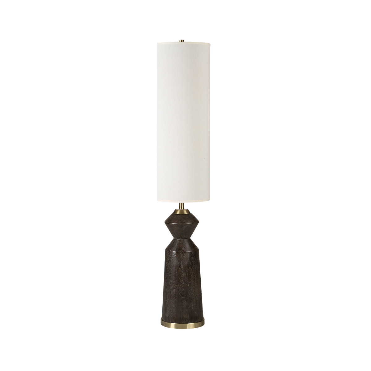 Pixel Dark Brown White-Washed Floor Lamp with Cream Linen Shade