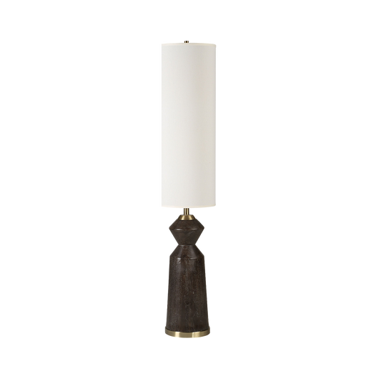 Pixel Dark Brown White-Washed Floor Lamp with Cream Linen Shade