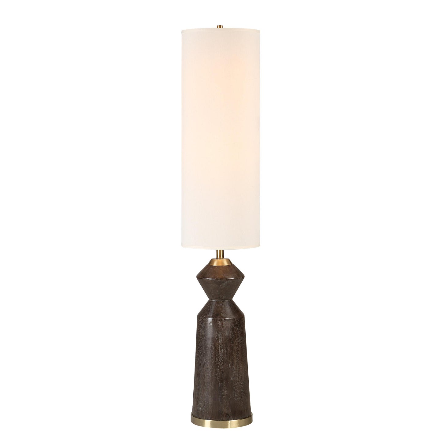 Pixel Dark Brown White-Washed Floor Lamp with Cream Linen Shade