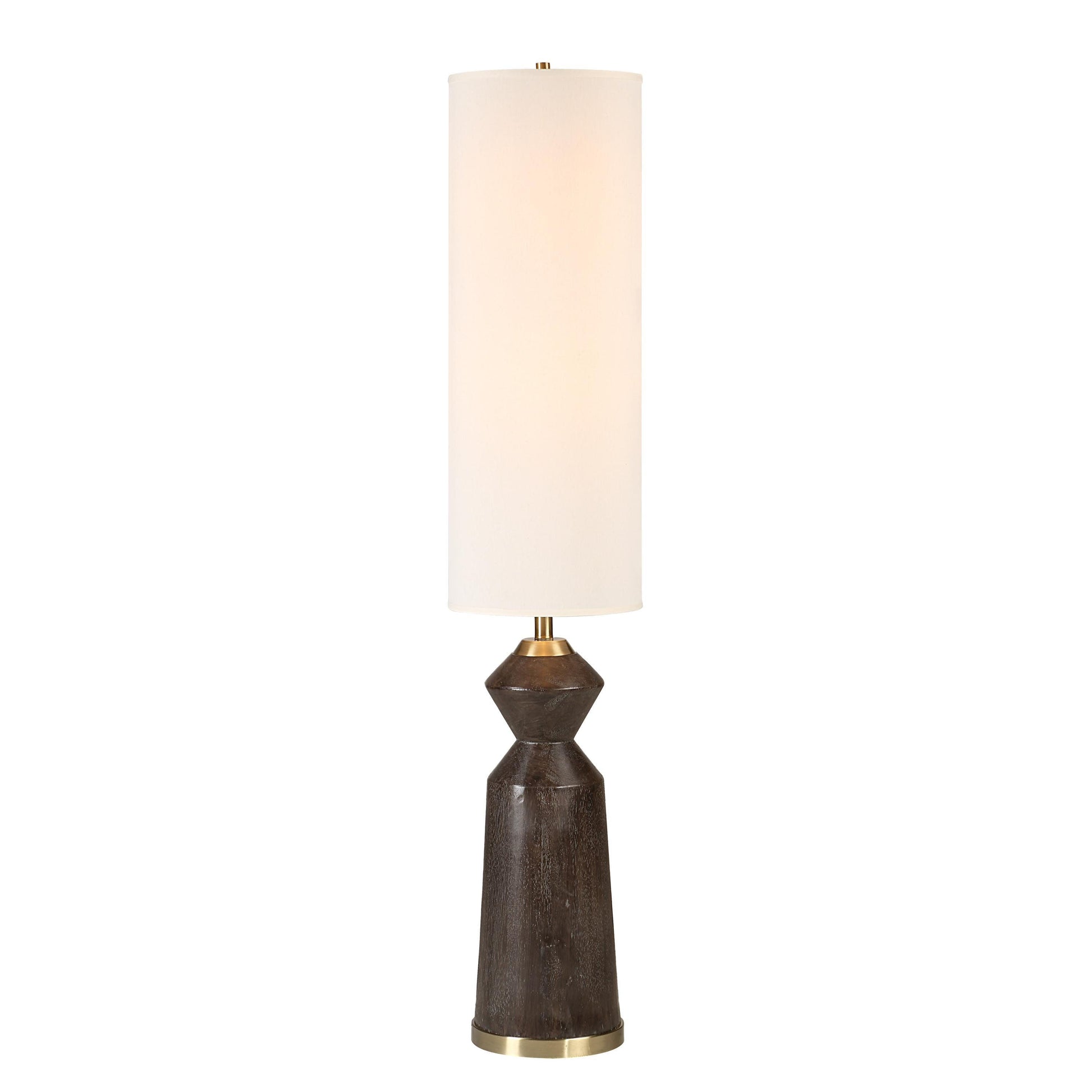 Pixel Dark Brown White-Washed Floor Lamp with Cream Linen Shade
