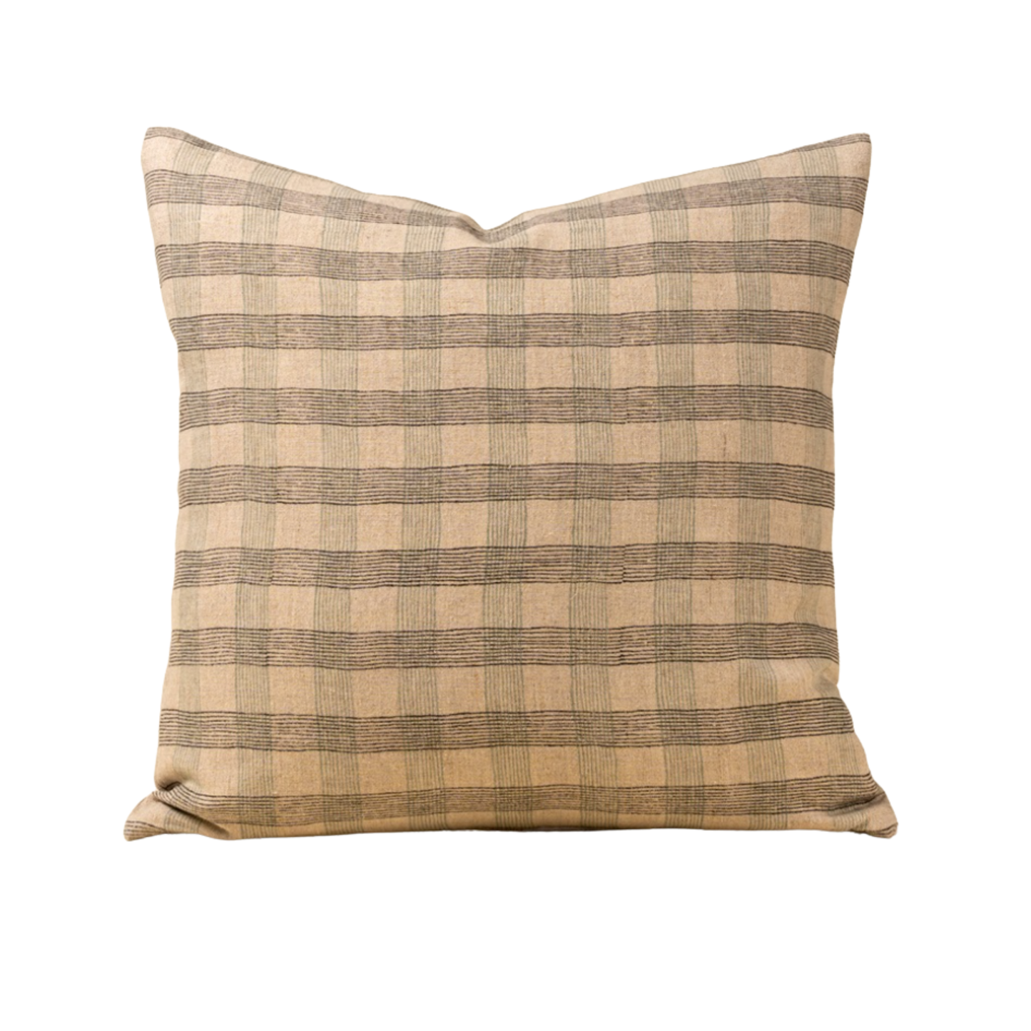 20x20 Block Print Plaid Linen Pillow, Blue