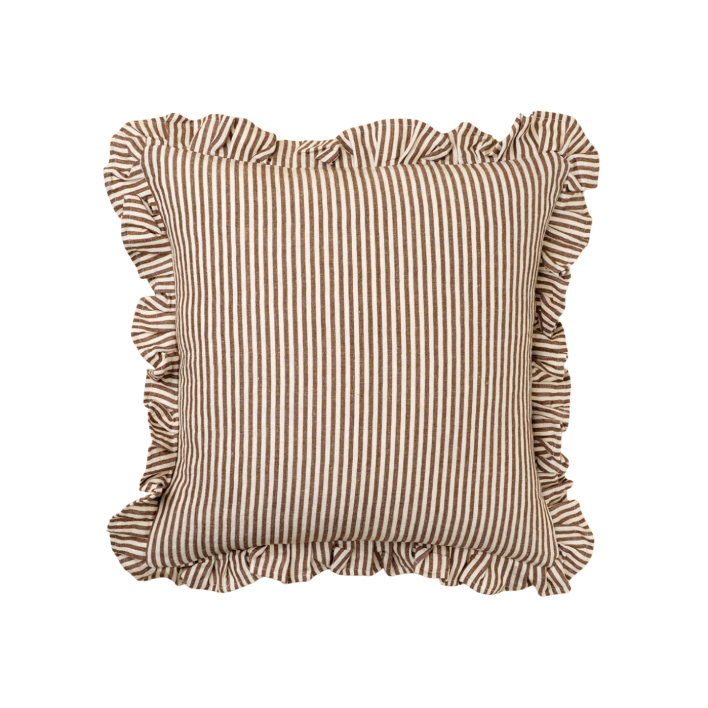 20x20 Ruffle Thin Stripe Pillow, Brown