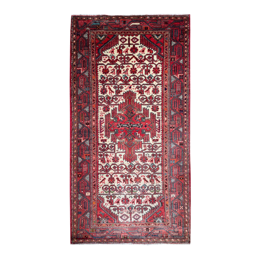 Tajabad Semi-Antique Medallion Beige Wool Hand Knotted 2'5" x 4'8"