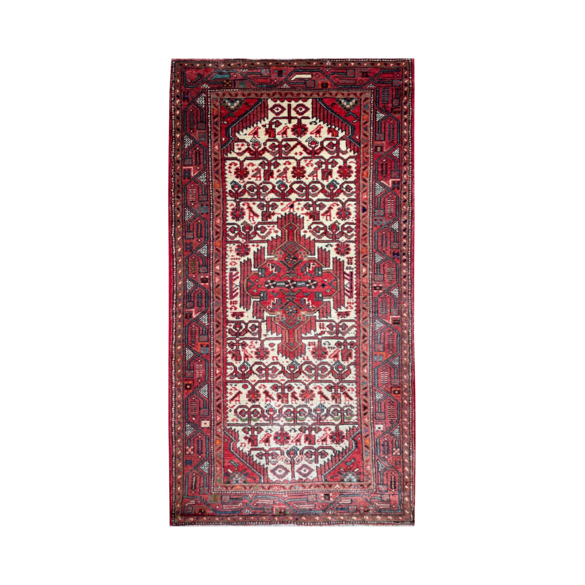 Tajabad Semi-Antique Medallion Beige Wool Hand Knotted 2'5" x 4'8"