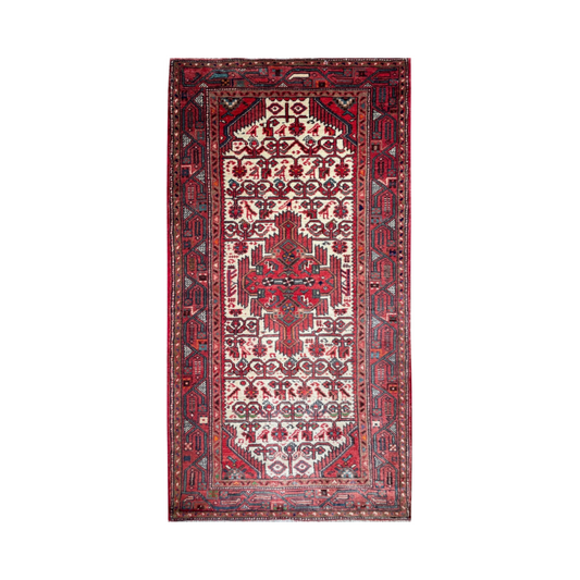 Tajabad Semi-Antique Medallion Beige Wool Hand Knotted 2'5" x 4'8"