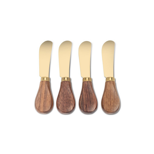 S/4 Walnut Handled Pate Spreaders-Gold