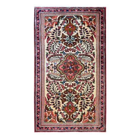 Lilian Semi-Antique Medallion Beige Wool Hand Knotted 2'4" x 4'0"