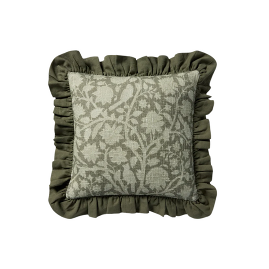 Green Ruffle Edge Cotton 18" x 18" Pillow