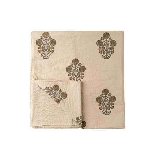 Senna Block Print Kantha Bed Blanket