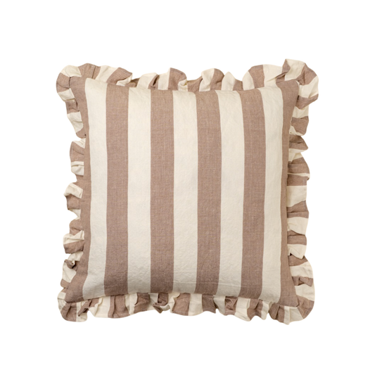20x20 Ruffle Thick Stripe Pillow, Fawn