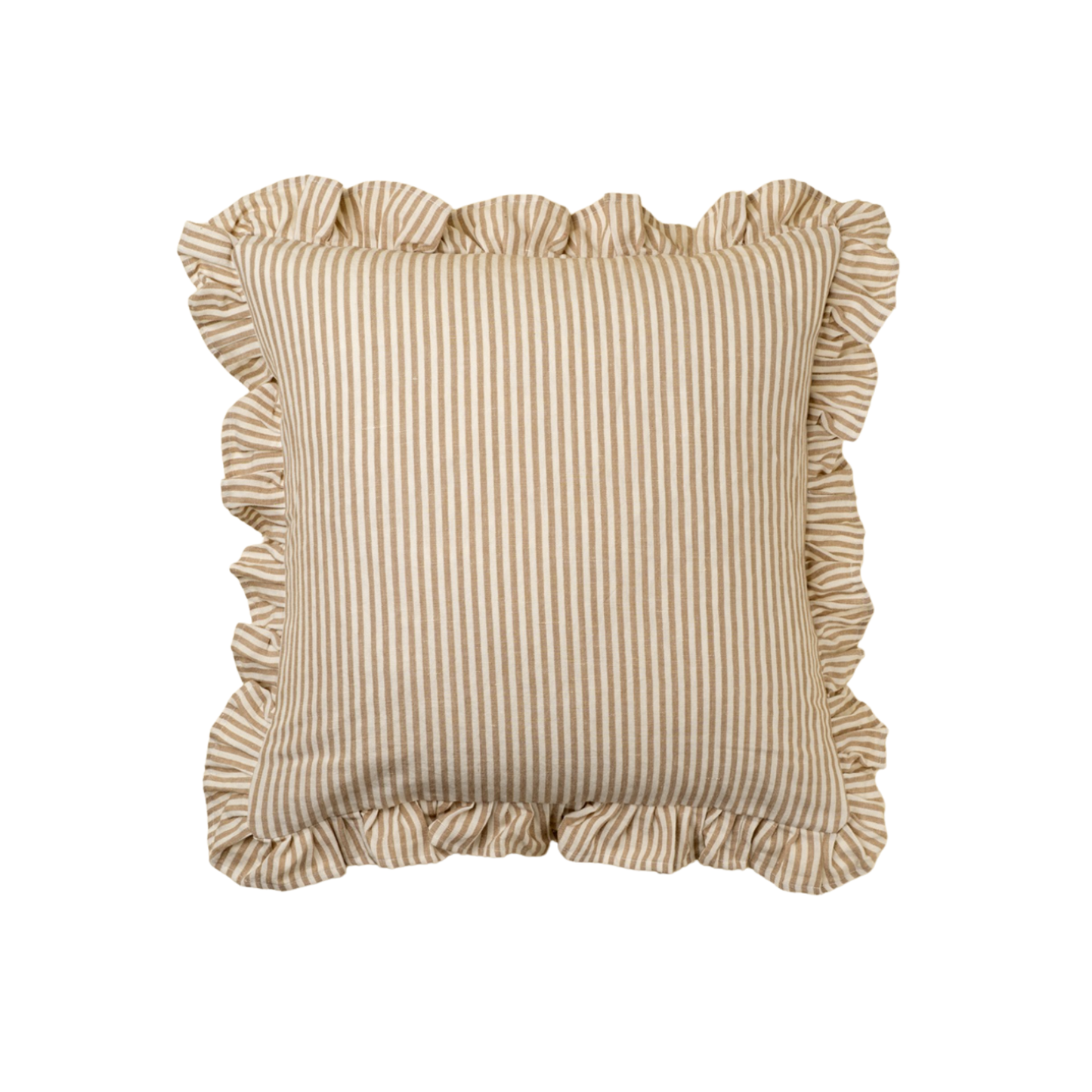 20x20 Ruffle Thin Stripe Pillow, Beige