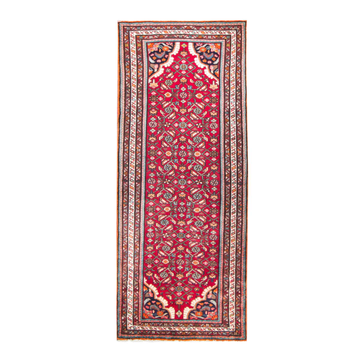 Hosseinabad Semi-Antique Allover Red Wool Hand Knotted Runner 3'1" x 7'11"