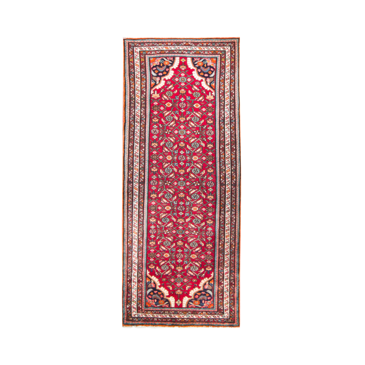 Hosseinabad Semi-Antique Allover Red Wool Hand Knotted Runner 3'1" x 7'11"