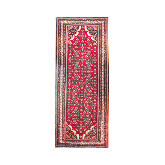 Hosseinabad Semi-Antique Allover Red Wool Hand Knotted Runner 3'1" x 7'11"