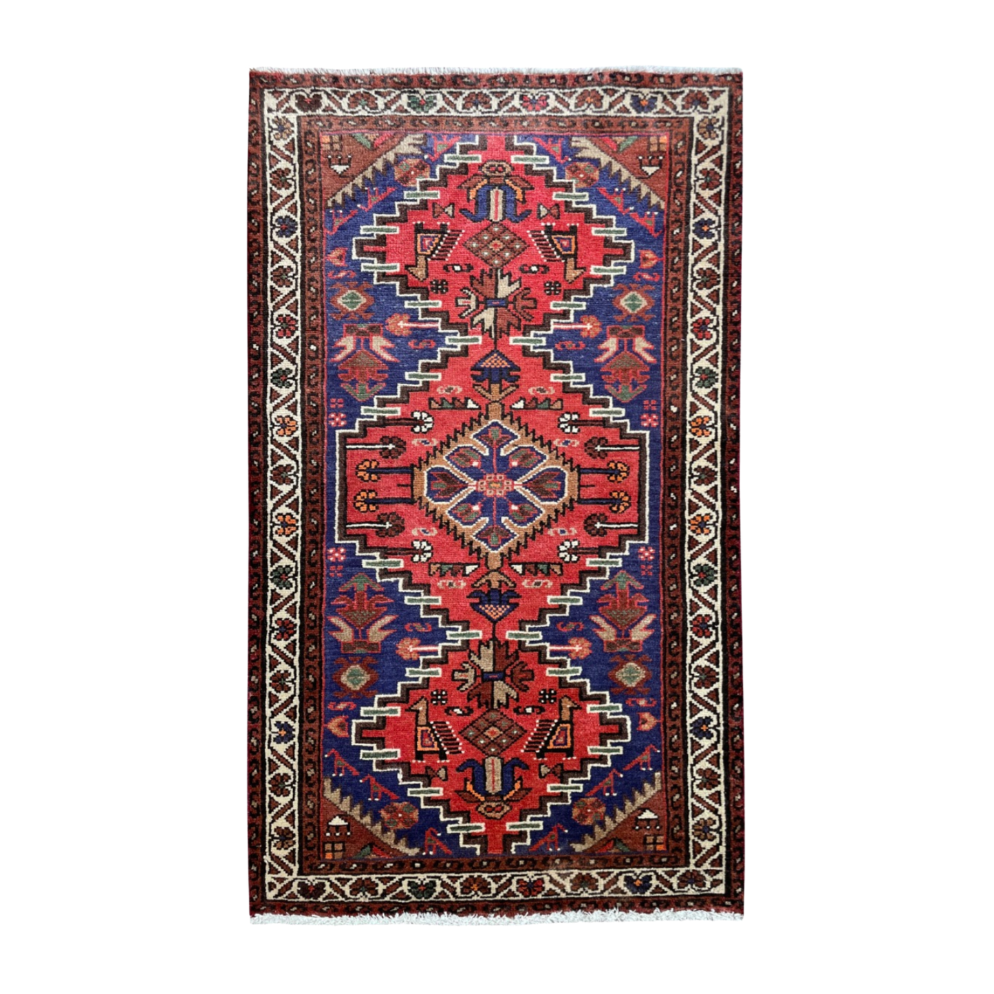 Zanjan Semi-Antique Medallion Red Wool Hand Knotted 2'6" x 4'2"