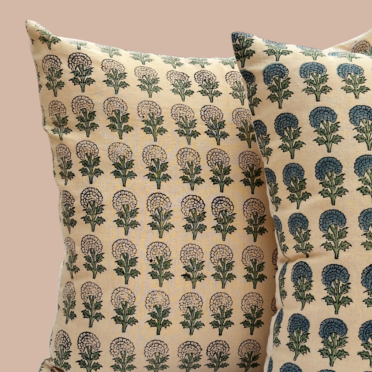 Block Printed Linen Throw Pillows