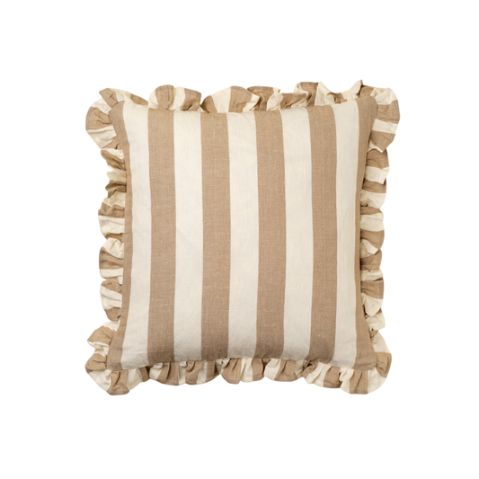 20x20 Ruffle Thick Stripe Pillow, Beige