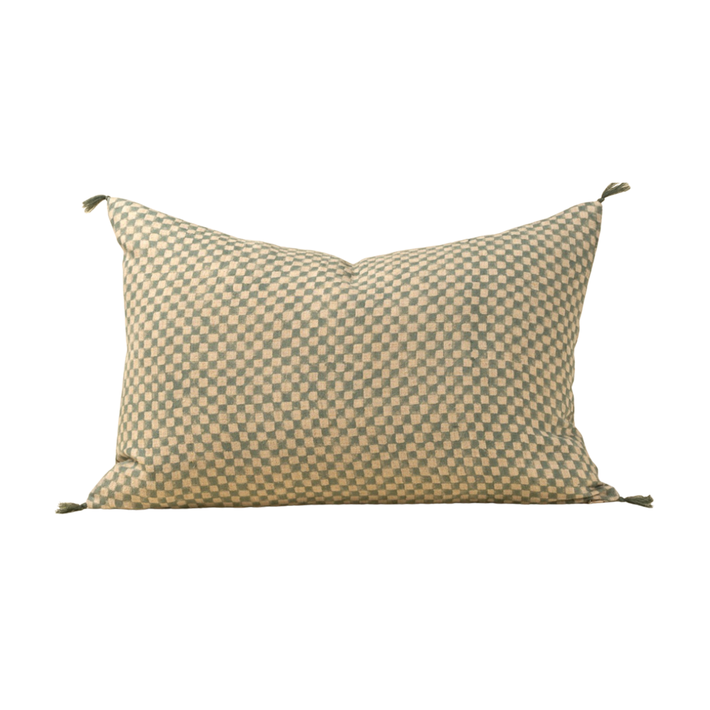 16x24 Block Print Check Linen Pillow, Blue