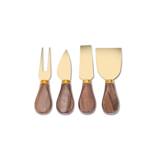 S/4 Walnut Handled Cheese Knives-Gold