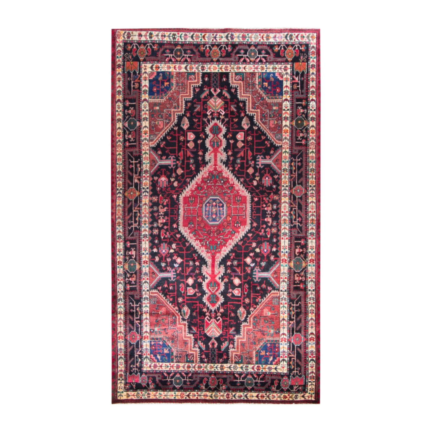 Toyserkan Semi-Antique Medallion Blue Wool Hand Knotted 5'1" x 9'1"