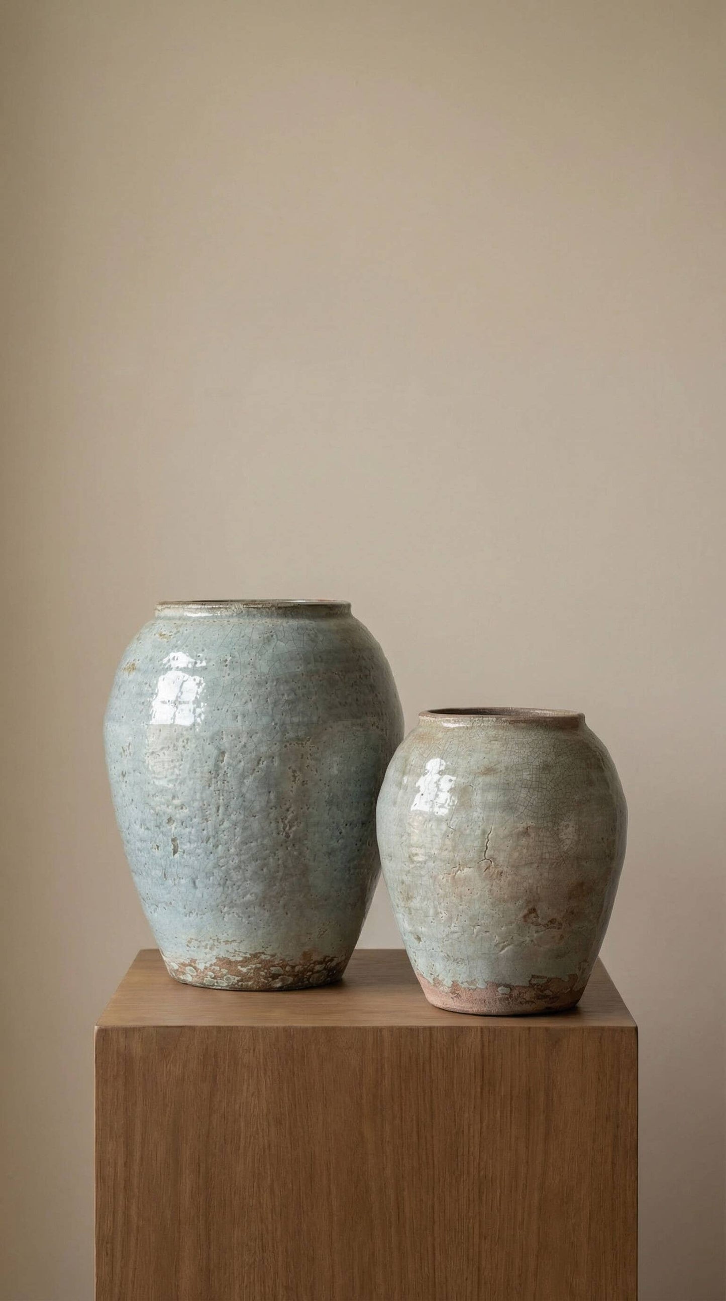 Ceramic Vase, Vintage Style, Tall Blue Crackle - Luna