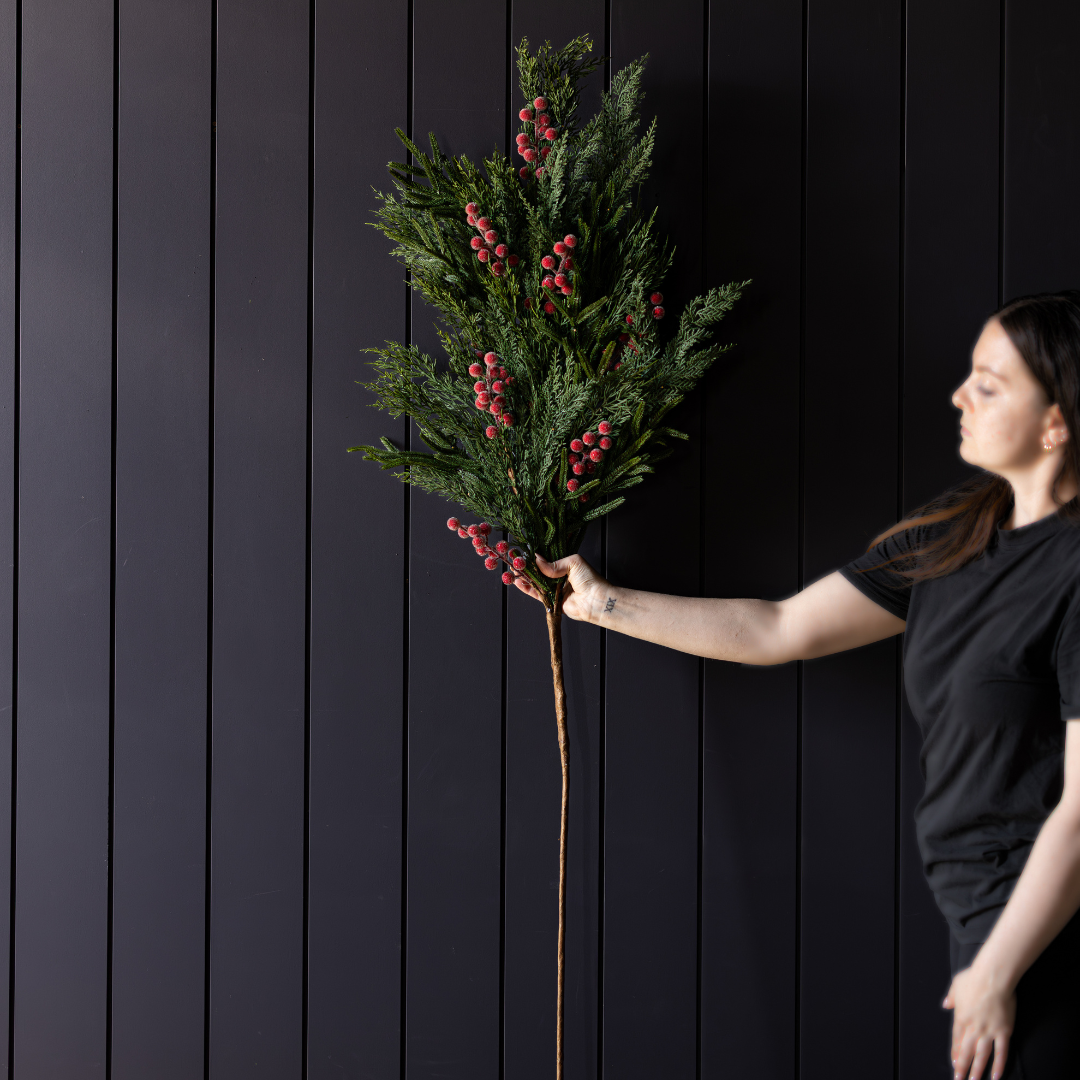Red Plum Frosted Berry Norfolk Cypress Real Touch Stems