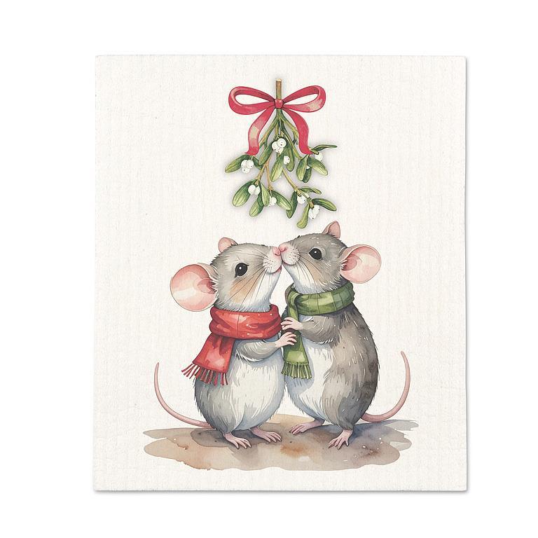 Mice Under The Mistletoe Dishcloth-6.75x7.5"L