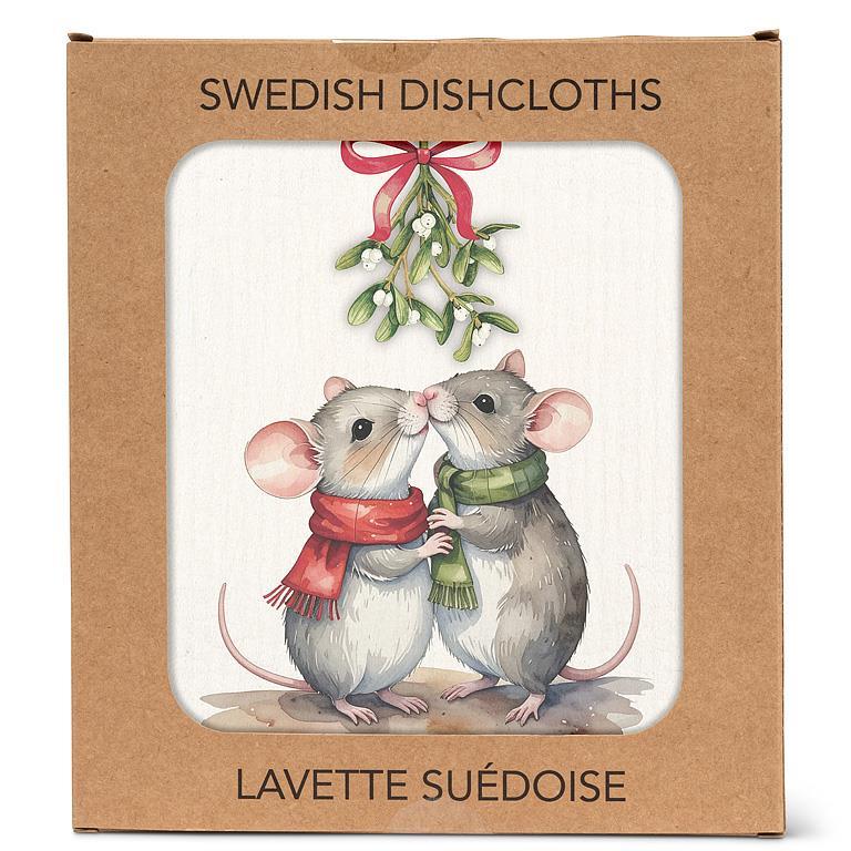Mice Under The Mistletoe Dishcloth-6.75x7.5"L