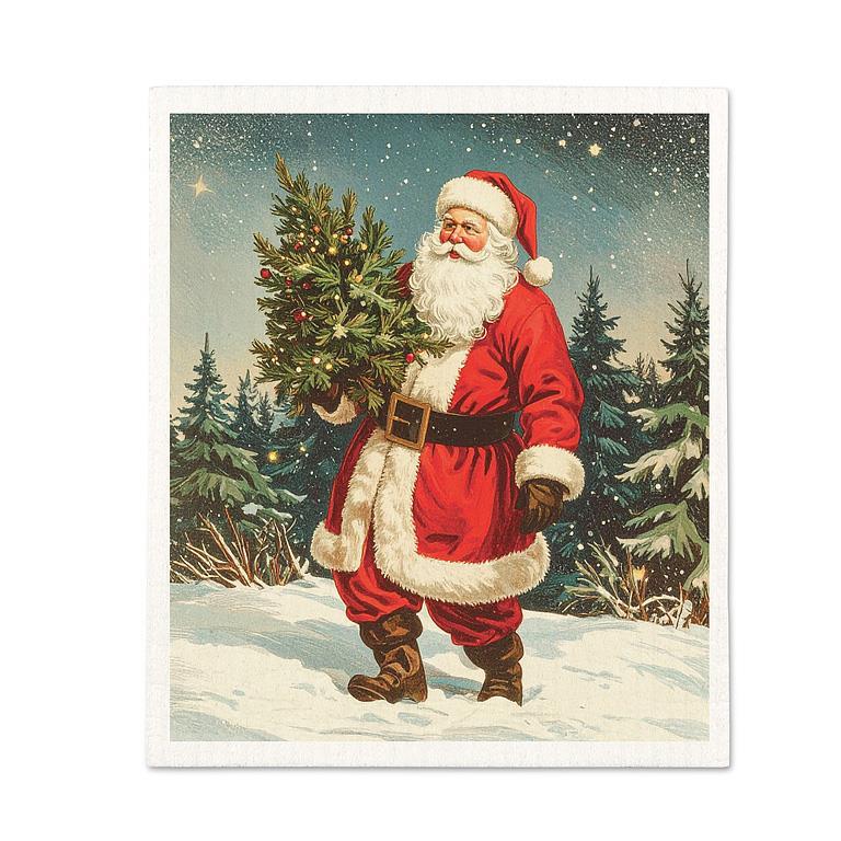 Vintage Santa Dishcloth-6.75x7.5"L
