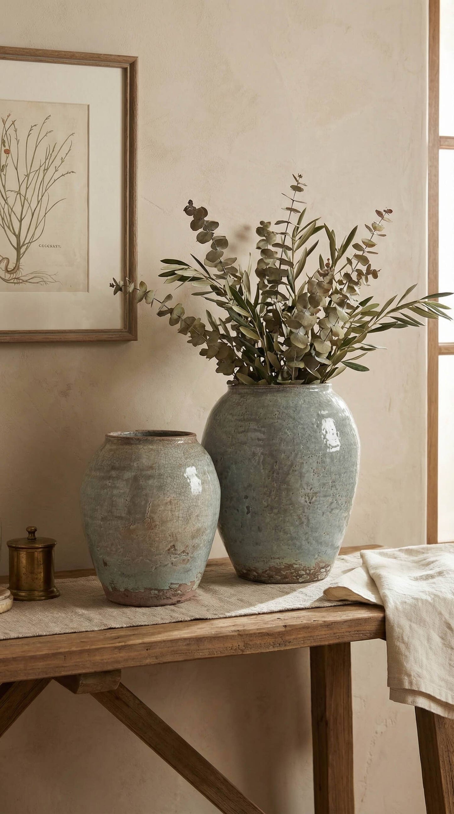 Ceramic Vase, Vintage Style, Tall Blue Crackle - Luna