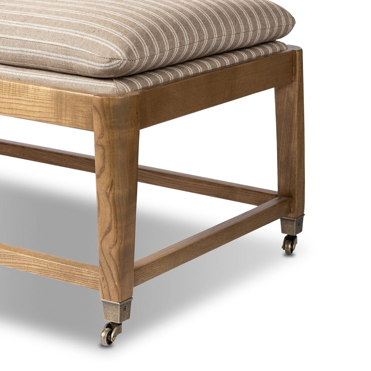 Eleanor Six-Leg Accent Bench with Semi-Attached Cushion and Aged Brass Casters