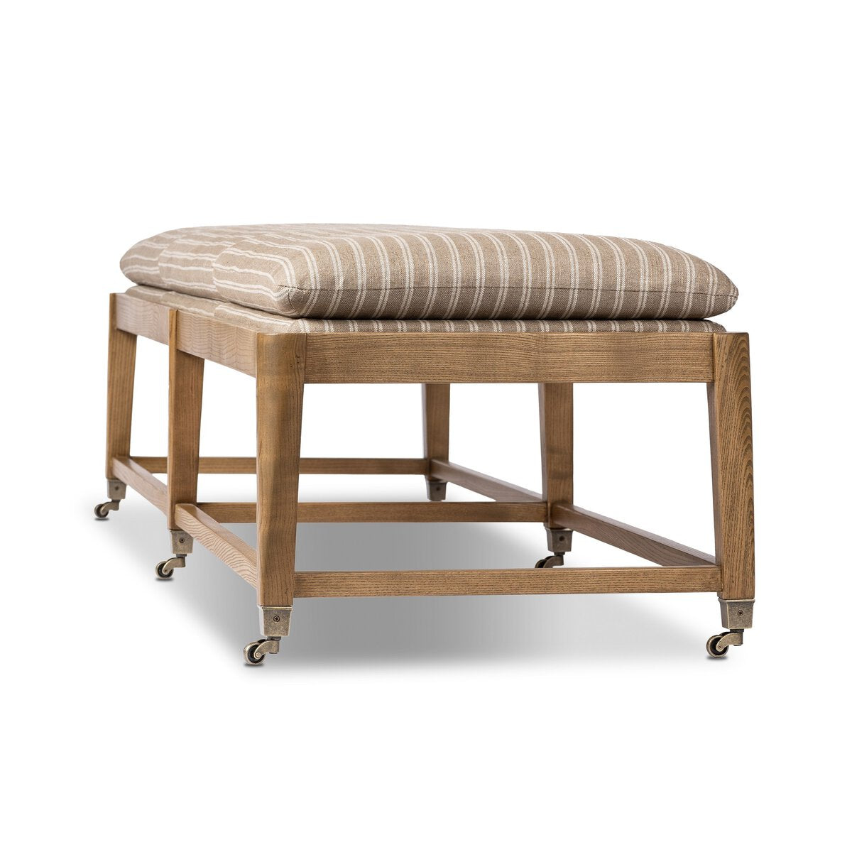 Eleanor Six-Leg Accent Bench with Semi-Attached Cushion and Aged Brass Casters