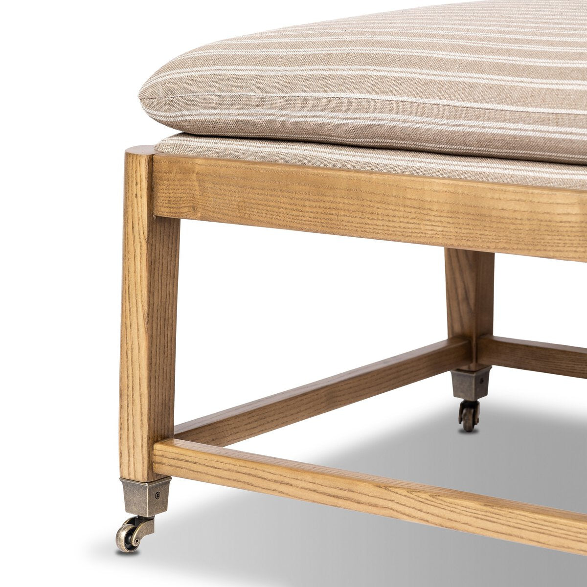 Eleanor Six-Leg Accent Bench with Semi-Attached Cushion and Aged Brass Casters